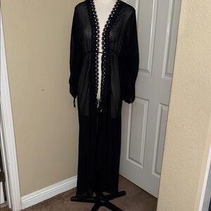 Ramy Brook Elegant Black Sheer maxi Robe with tassel tie closure LARGE